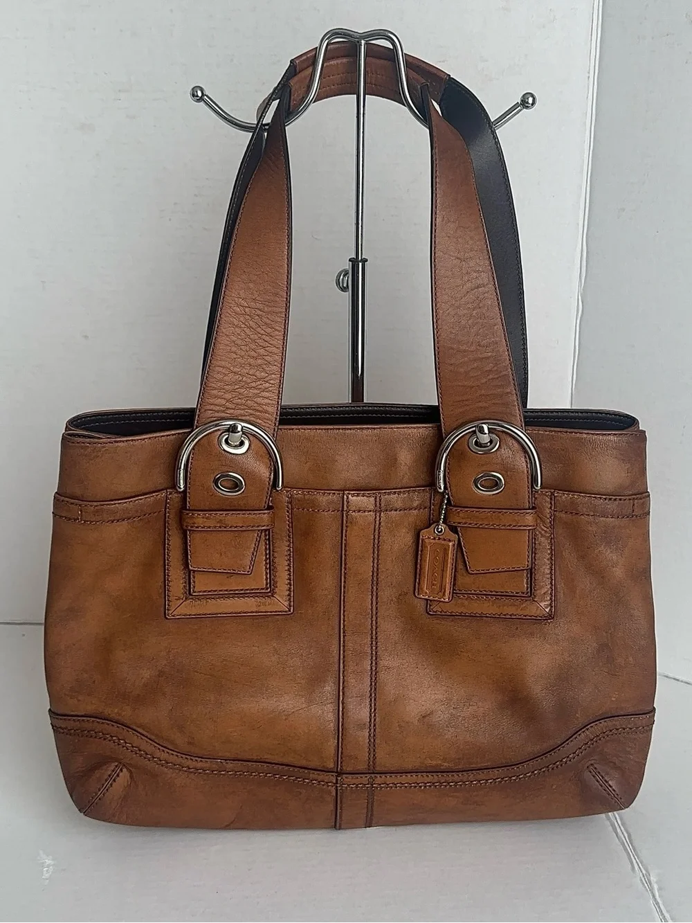 Coach Legacy Leather Tote Bag Tan Cognac Shoulder Handbag F12303